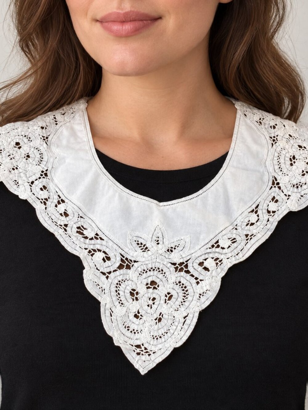Vintage 1980s White Battenberg‎ Lace Detachable Collar Cottagecore Capelet